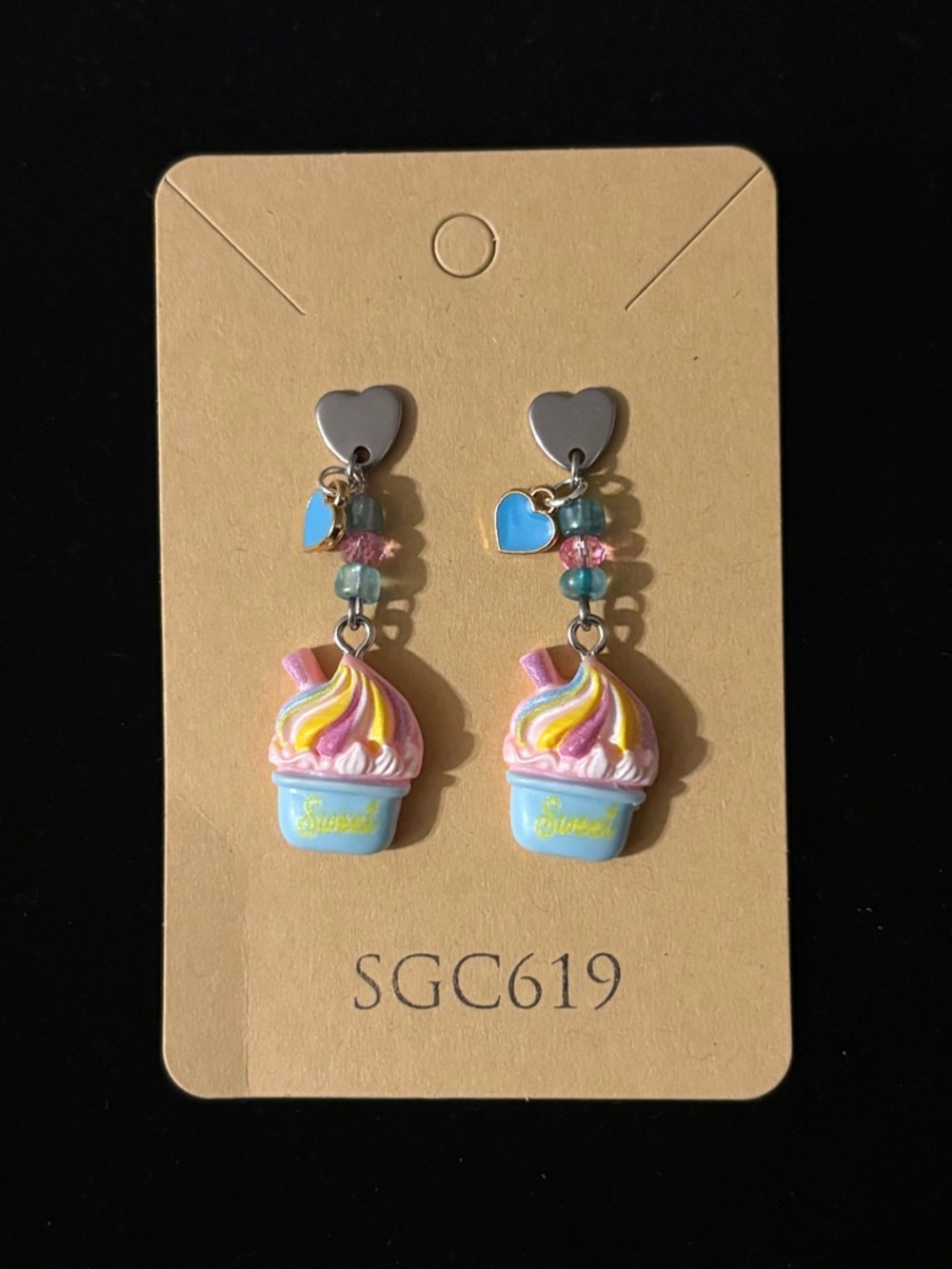 Sweet cupcake Dangle Earrings for Pastel Pink & Blue